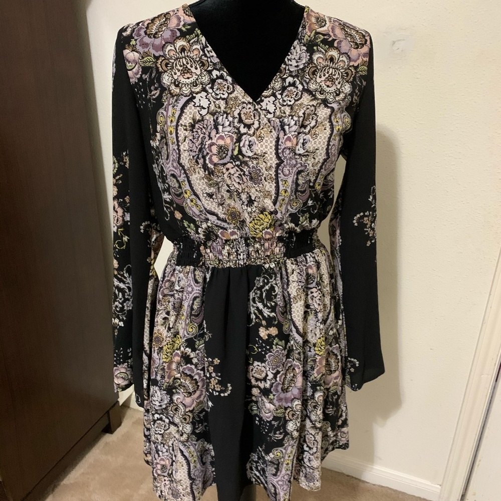 Xhilaration Black Floral Dress in Medium